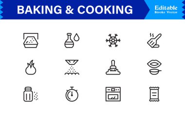 Pişirme Çizgisi Simgesi Mutfak Tarifleri için Profesyonel Asgari Düzenlenebilir Vektör Simgeleri Ayarlanıyor 