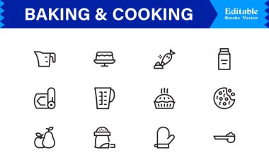 Pişirme Çizgisi Simgesi Mutfak Tarifleri için Profesyonel Asgari Düzenlenebilir Vektör Simgeleri Ayarlanıyor 
