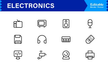 Elektronik Aygıtlar Profesyonel Satır Simgesi Koleksiyonu Modern, Minimum ve Çok Yönlü Tasarım Uygulamaları için Yüksek Kaliteli Vektör Paketi 