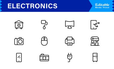 Elektronik Aygıtlar Profesyonel Satır Simgesi Koleksiyonu Modern, Minimum ve Çok Yönlü Tasarım Uygulamaları için Yüksek Kaliteli Vektör Paketi 