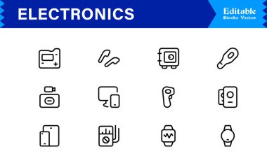 Elektronik Aygıtlar Profesyonel Satır Simgesi Koleksiyonu Modern, Minimum ve Çok Yönlü Tasarım Uygulamaları için Yüksek Kaliteli Vektör Paketi 