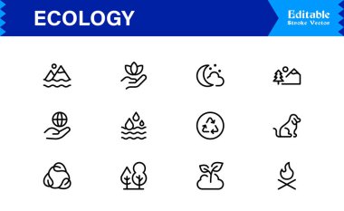 Doğa, Çevre, Sürdürülebilirlik Sembollerinin Web, Uygulama ve Temiz Çizgi Resimli Çevre Projeleri İçin Ekoloji Simgesi 