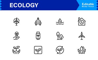 Doğa, Çevre, Sürdürülebilirlik Sembollerinin Web, Uygulama ve Temiz Çizgi Resimli Çevre Projeleri İçin Ekoloji Simgesi 