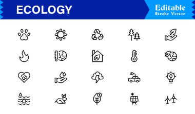 Doğa, Çevre, Sürdürülebilirlik Sembollerinin Web, Uygulama ve Temiz Çizgi Resimli Çevre Projeleri İçin Ekoloji Simgesi
