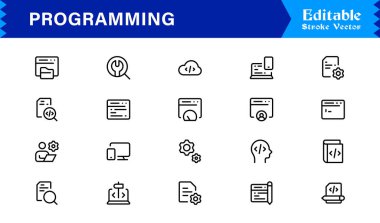 Özellikler Çizgisi Simge Koleksiyonu Geliştiriciler ve Kodlama Konseptleri için Modern Vektör Tasarımı  