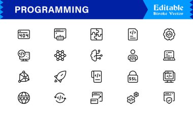 Özellikler Çizgisi Simge Koleksiyonu Geliştiriciler ve Kodlama Konseptleri için Modern Vektör Tasarımı  