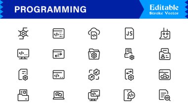 Özellikler Çizgisi Simge Koleksiyonu Geliştiriciler ve Kodlama Konseptleri için Modern Vektör Tasarımı  