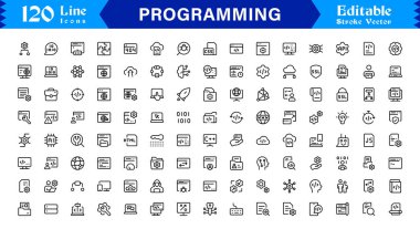 Özellikler Çizgisi Simge Koleksiyonu Geliştiriciler ve Kodlama Konseptleri için Modern Vektör Tasarımı  