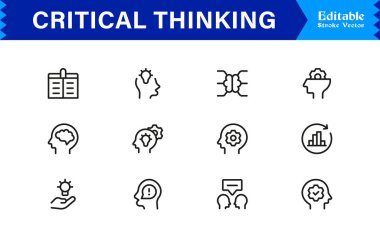 Kritik Düşünme Simgesi Seti Beyin Fırtınası, Problem Çözme, Mantık ve Analiz Sembolleri Vektör Biçiminde 
