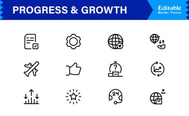 Profesyonel İlerleme ve Büyüme Çizgisi Simgesi Seti, Modern Minimalist Vektör Simgeleri Toplama İş Geliştirme, Başarı ve Dijital Kullanım Geliştirme Konseptleri