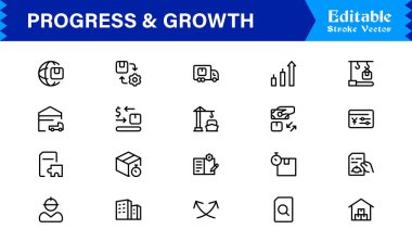 Profesyonel İlerleme ve Büyüme Çizgisi Simgesi Seti, Modern Minimalist Vektör Simgeleri Toplama İş Geliştirme, Başarı ve Dijital Kullanım Geliştirme Konseptleri