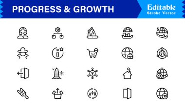 Profesyonel İlerleme ve Büyüme Çizgisi Simgesi Seti, Modern Minimalist Vektör Simgeleri Toplama İş Geliştirme, Başarı ve Dijital Kullanım Geliştirme Konseptleri