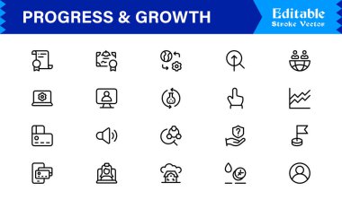 Profesyonel İlerleme ve Büyüme Çizgisi Simgesi Seti, Modern Minimalist Vektör Simgeleri Toplama İş Geliştirme, Başarı ve Dijital Kullanım Geliştirme Konseptleri
