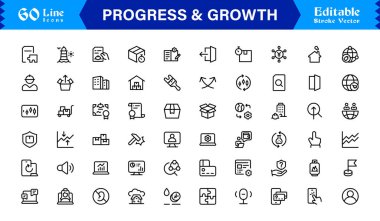 Profesyonel İlerleme ve Büyüme Çizgisi Simgesi Seti, Modern Minimalist Vektör Simgeleri Toplama İş Geliştirme, Başarı ve Dijital Kullanım Geliştirme Konseptleri