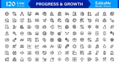 Profesyonel İlerleme ve Büyüme Çizgisi Simgesi Seti, Modern Minimalist Vektör Simgeleri Toplama İş Geliştirme, Başarı ve Dijital Kullanım Geliştirme Konseptleri