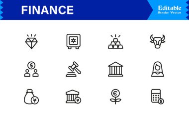 Finans Simgesi Seti: Bankacılık, Yatırım, Para Birimi ve Para Sembolleri Temiz Vektör Biçiminde
