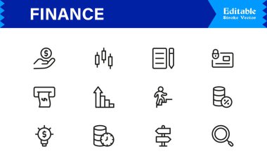 Finans Simgesi Seti: Bankacılık, Yatırım, Para Birimi ve Para Sembolleri Temiz Vektör Biçiminde