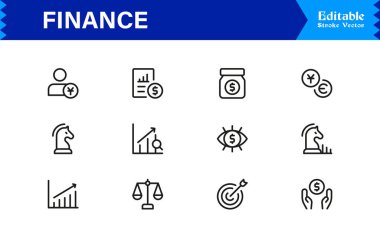 Finans Simgesi Seti: Bankacılık, Yatırım, Para Birimi ve Para Sembolleri Temiz Vektör Biçiminde