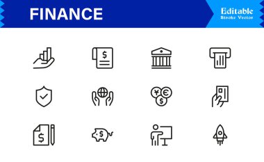 Finans Simgesi Seti: Bankacılık, Yatırım, Para Birimi ve Para Sembolleri Temiz Vektör Biçiminde