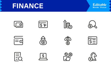 Finans Simgesi Seti: Bankacılık, Yatırım, Para Birimi ve Para Sembolleri Temiz Vektör Biçiminde