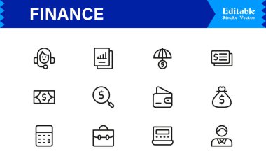 Finans Simgesi Seti: Bankacılık, Yatırım, Para Birimi ve Para Sembolleri Temiz Vektör Biçiminde