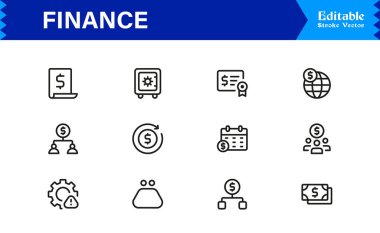Finans Simgesi Seti: Bankacılık, Yatırım, Para Birimi ve Para Sembolleri Temiz Vektör Biçiminde