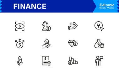 Finans Simgesi Seti: Bankacılık, Yatırım, Para Birimi ve Para Sembolleri Temiz Vektör Biçiminde