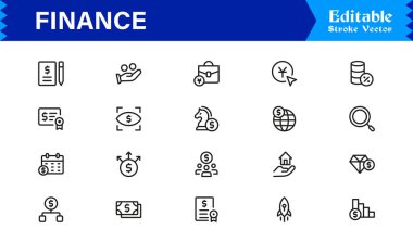 Finans Simgesi Seti: Bankacılık, Yatırım, Para Birimi ve Para Sembolleri Temiz Vektör Biçiminde