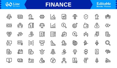 Finans Simgesi Seti: Bankacılık, Yatırım, Para Birimi ve Para Sembolleri Temiz Vektör Biçiminde