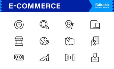 Çevrimiçi Mağazalar ve Dijital Platformlar için E-Ticaret İş Simgeleri Şık, Çağdaş Tasarım Elementleri 