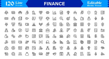 Finans Simgesi Seti: Bankacılık, Yatırım, Para Birimi ve Para Sembolleri Temiz Vektör Biçiminde