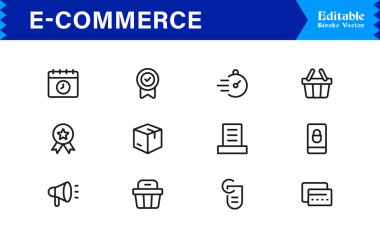 Çevrimiçi Mağazalar ve Dijital Platformlar için E-Ticaret İş Simgeleri Şık, Çağdaş Tasarım Elementleri 