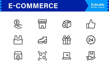 Çevrimiçi Mağazalar ve Dijital Platformlar için E-Ticaret İş Simgeleri Şık, Çağdaş Tasarım Elementleri 