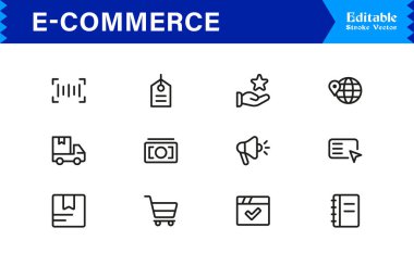 Çevrimiçi Mağazalar ve Dijital Platformlar için E-Ticaret İş Simgeleri Şık, Çağdaş Tasarım Elementleri 