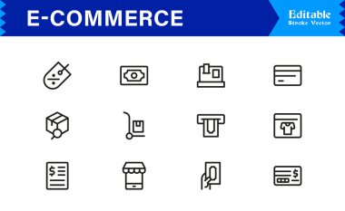 Çevrimiçi Mağazalar ve Dijital Platformlar için E-Ticaret İş Simgeleri Şık, Çağdaş Tasarım Elementleri 