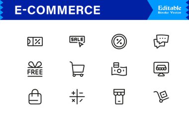 Çevrimiçi Mağazalar ve Dijital Platformlar için E-Ticaret İş Simgeleri Şık, Çağdaş Tasarım Elementleri 