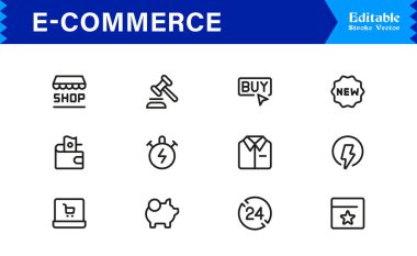 Çevrimiçi Mağazalar ve Dijital Platformlar için E-Ticaret İş Simgeleri Şık, Çağdaş Tasarım Elementleri 