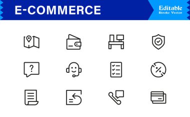 Çevrimiçi Mağazalar ve Dijital Platformlar için E-Ticaret İş Simgeleri Şık, Çağdaş Tasarım Elementleri 