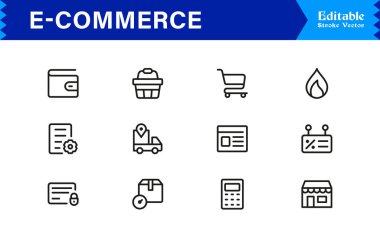 Çevrimiçi Mağazalar ve Dijital Platformlar için E-Ticaret İş Simgeleri Şık, Çağdaş Tasarım Elementleri 