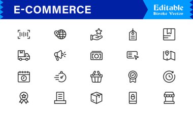 Çevrimiçi Mağazalar ve Dijital Platformlar için E-Ticaret İş Simgeleri Şık, Çağdaş Tasarım Elementleri 