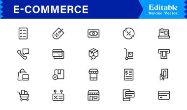 Çevrimiçi Mağazalar ve Dijital Platformlar için E-Ticaret İş Simgeleri Şık, Çağdaş Tasarım Elementleri 