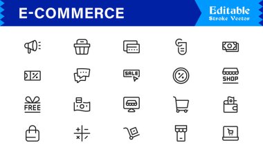Çevrimiçi Mağazalar ve Dijital Platformlar için E-Ticaret İş Simgeleri Şık, Çağdaş Tasarım Elementleri 