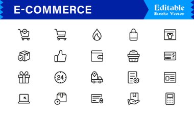 Çevrimiçi Mağazalar ve Dijital Platformlar için E-Ticaret İş Simgeleri Şık, Çağdaş Tasarım Elementleri 