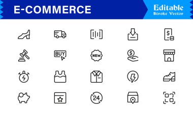 Çevrimiçi Mağazalar ve Dijital Platformlar için E-Ticaret İş Simgeleri Şık, Çağdaş Tasarım Elementleri 
