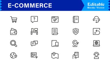 Çevrimiçi Mağazalar ve Dijital Platformlar için E-Ticaret İş Simgeleri Şık, Çağdaş Tasarım Elementleri 