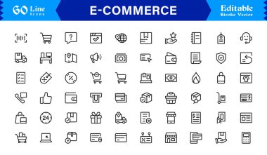 Çevrimiçi Mağazalar ve Dijital Platformlar için E-Ticaret İş Simgeleri Şık, Çağdaş Tasarım Elementleri 