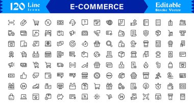 Çevrimiçi Mağazalar ve Dijital Platformlar için E-Ticaret İş Simgeleri Şık, Çağdaş Tasarım Elementleri 