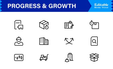 Profesyonel İlerleme ve Büyüme Çizgisi Simgesi Seti, Modern Minimalist Vektör Simgeleri Toplama İş Geliştirme, Başarı ve Dijital Kullanım Geliştirme Konseptleri