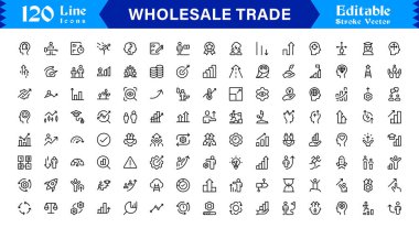 Modern, Minimal Business Icons for Distribution, Supply ve Commerce Industry Essentials ile Profesyonel Toptan Ticaret Hattı Simgesi Paketi
