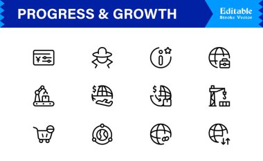 Profesyonel İlerleme ve Büyüme Çizgisi Simgesi Seti, Modern Minimalist Vektör Simgeleri Toplama İş Geliştirme, Başarı ve Dijital Kullanım Geliştirme Konseptleri